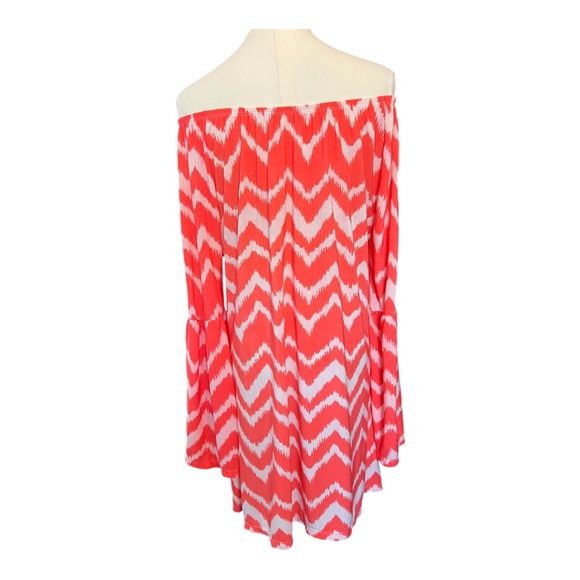 👗 EUC WEST LOOP Coral Chevron Off Shoulder Dress | Size XL - Picture 5 of 6